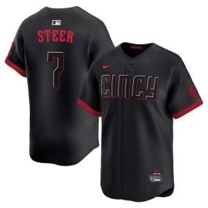 City Connect 2026-27 #7 Spencer Steer Black Red Stockings Men's Jersey 777294-155