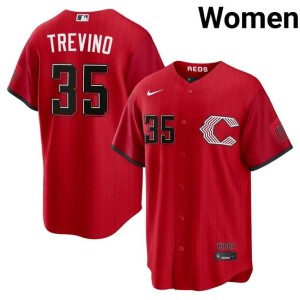 City Connect Reds #35 Jose Trevino Embroidery Red Womens Jerseys 118998-710