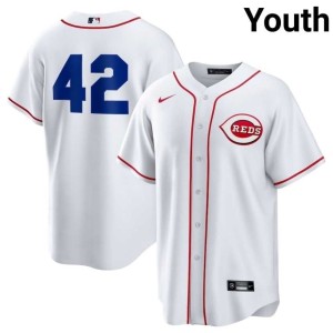 New Cincinnati Reds White #42 Jackie Robinson Day Youth Jerseys 812377-333
