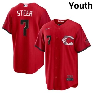 City Connect Stitched Youth #7 The Red Stockings Spencer Steer Red Jersey 687246-662