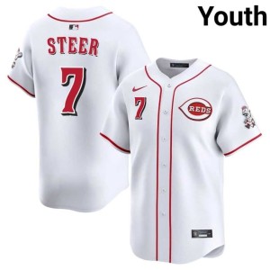 White Youth Spencer Steer CIN Reds #7 Official Jerseys 856251-241