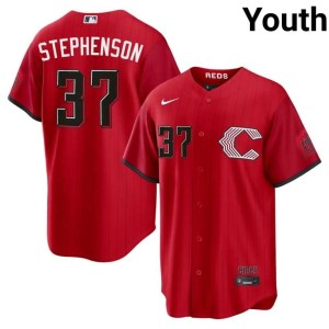 City Connect Youth MLB #37 Reds Tyler Stephenson Red Jerseys 740476-536