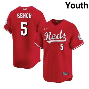 Reds Stitched Youth Red #5 Johnny Bench Jerseys 341322-648